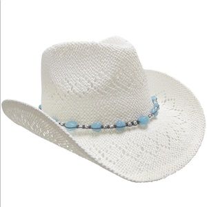 Women Vamuss Straw Cowboy Hat with Beaded Trim